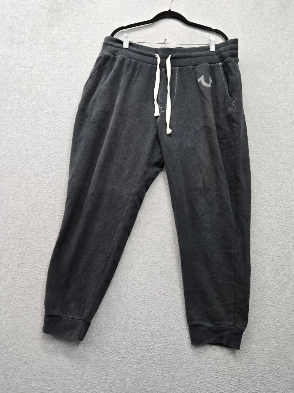 True Religion Men Activewear Pants XL Black Joggers Logo Drawstring 25